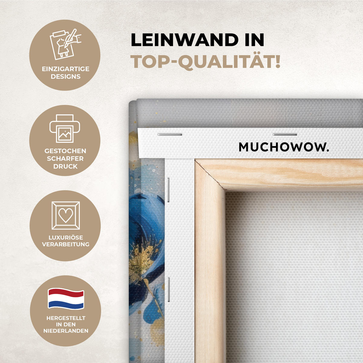 LEINWANDBILD Blumen - Blau - Abstrakt Deko Schlafzimmer 30x20 cm - Hellgrau, Textil (30/20cm) - MuchoWow