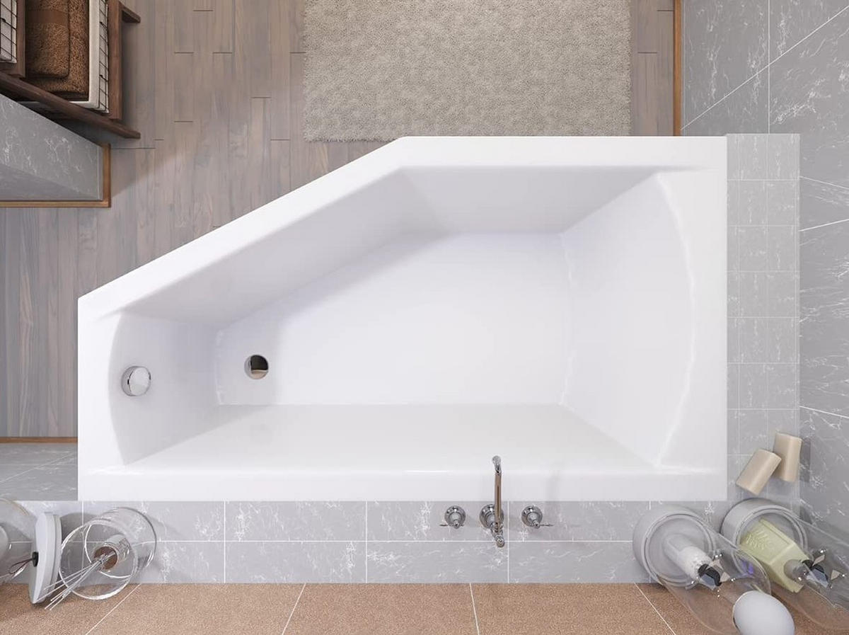 BADEWANNE Eckwanne SELENA 160/90 Links mit Styro Ablauf Füße - Weiß, Kunststoff (90/59/160cm) - bad land
