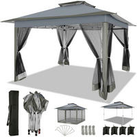 PAVILLON 3,65 x 3,65 m Dunkelgrau mit Moskitonetz - Grau, Textil (365/275/365cm)