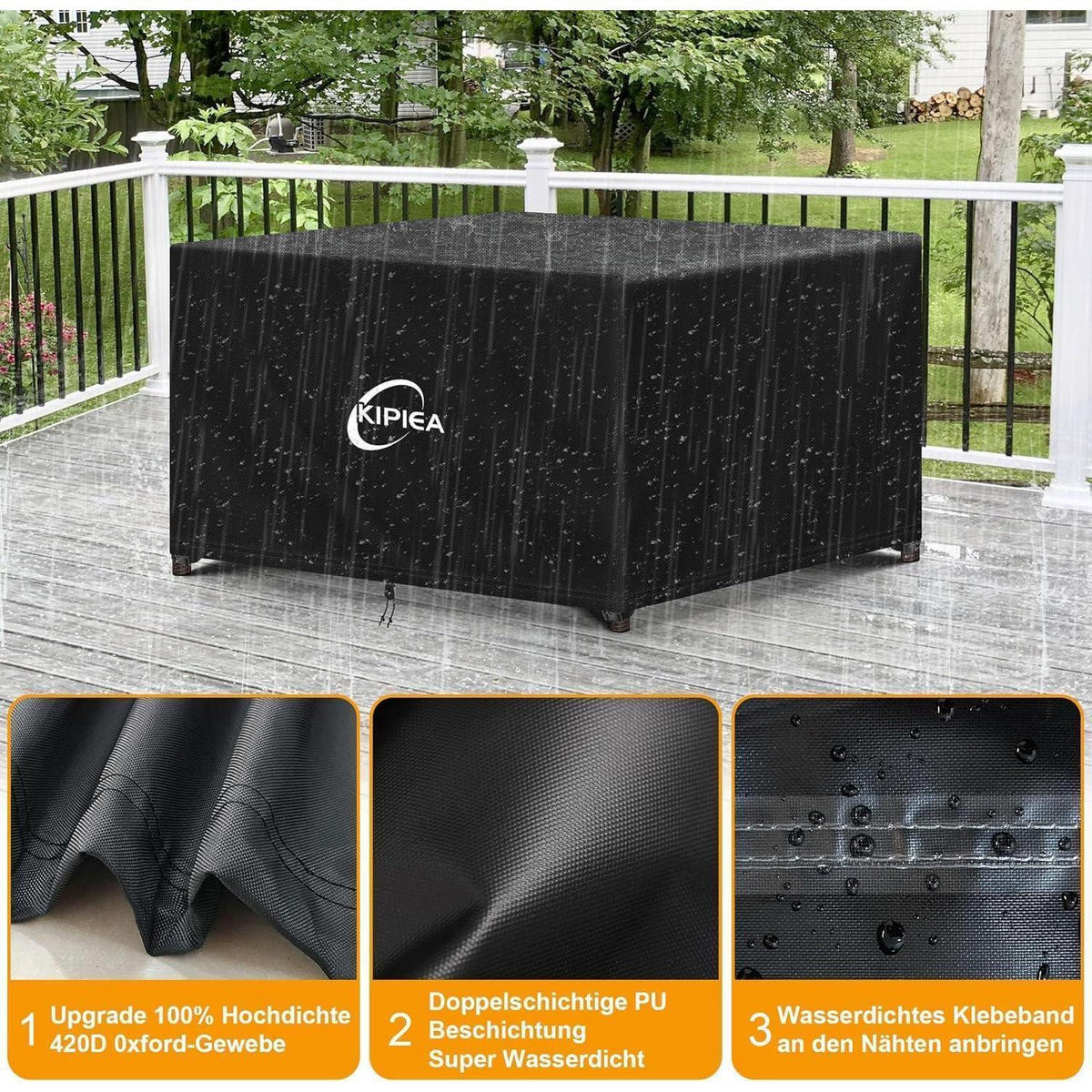 GARTENMÖBEL Abdeckung 125 x 125 x 71 cm Wasserdicht - Schwarz, Kunststoff (125/71/125cm)