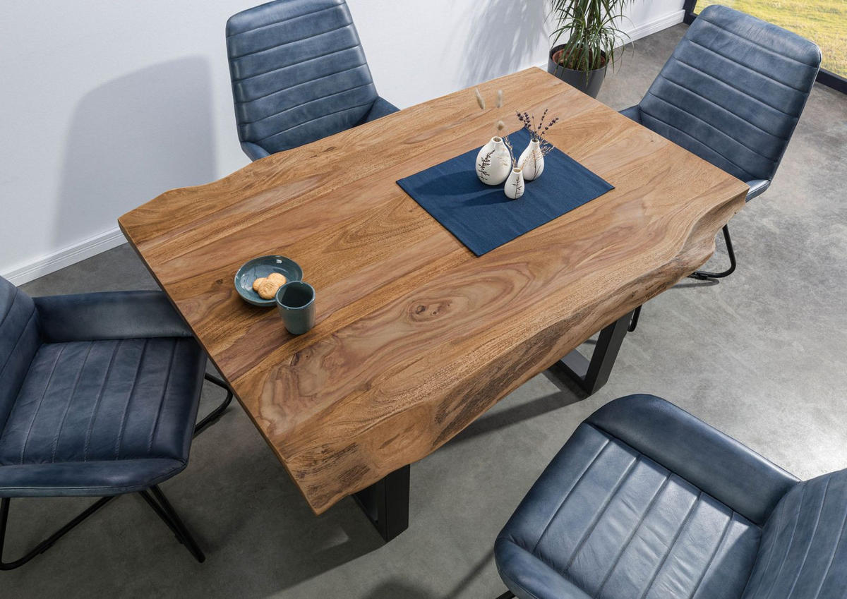 BAUMTISCH Sheesham 140x90x77 natur gebeizt / U-Beine anthrazit matt FREEFORM 5 - Anthrazit/Naturfarben, Holz (140/90/77cm) - Massivmoebel24