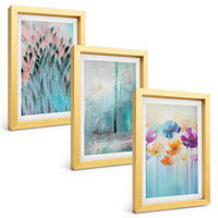 BILDER SET 3er Set - 20x30 cm Goldrahmen - Hintergrundmuster mit Pastellblumen - Goldfarben, Kunststoff (20/30cm) - TULUP