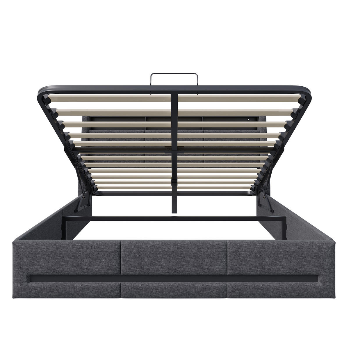 POLSTERBETT 140/200 cm Grau mit Bettkasten, LED, USB-Anschlüssen, Kopfteil-Ablage und Lattenrost - Grau, Holz/Metall (140/200cm) - Joyfair
