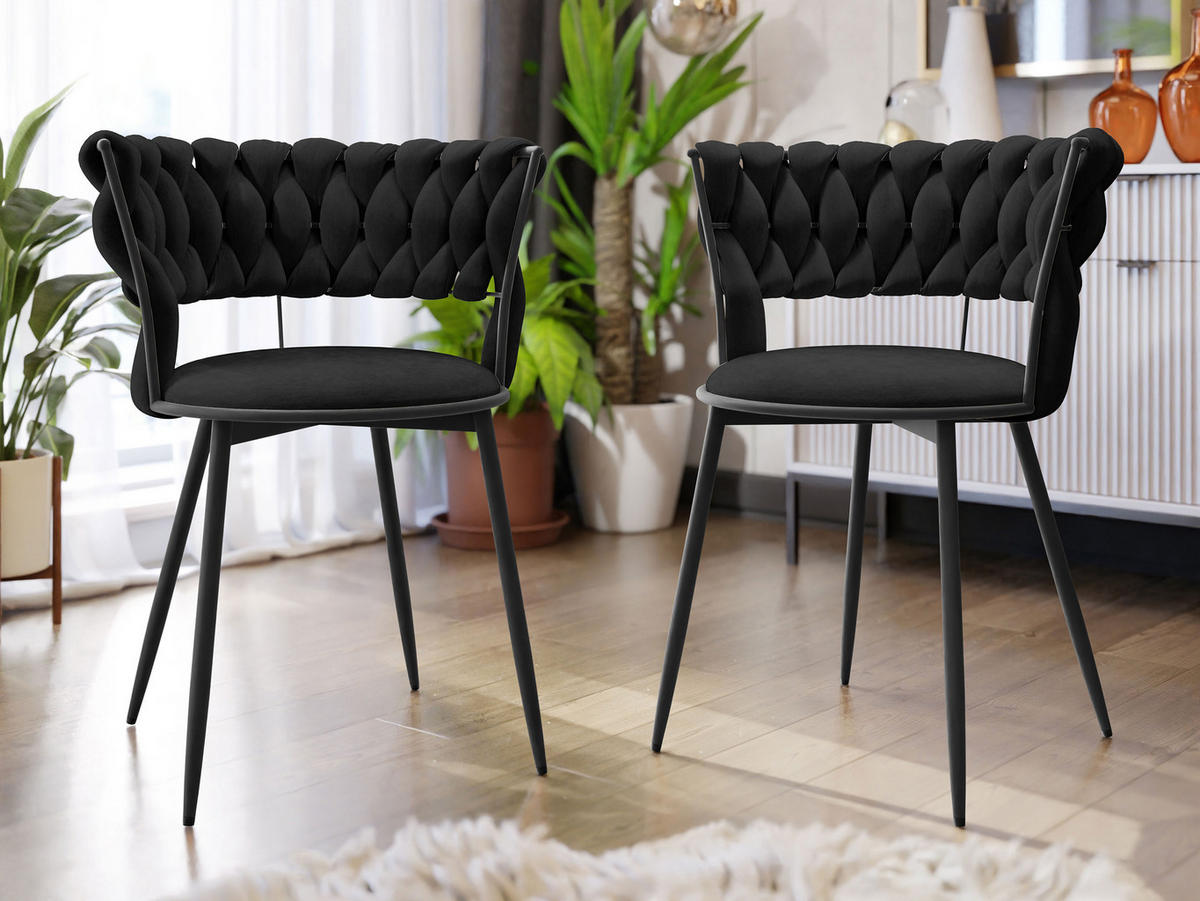 STUHL 2er-Set Muz DC-1141/BK (2 Stück in Samt) - Schwarz, Textil/Metall (57/74/52cm) - MIRJAN24