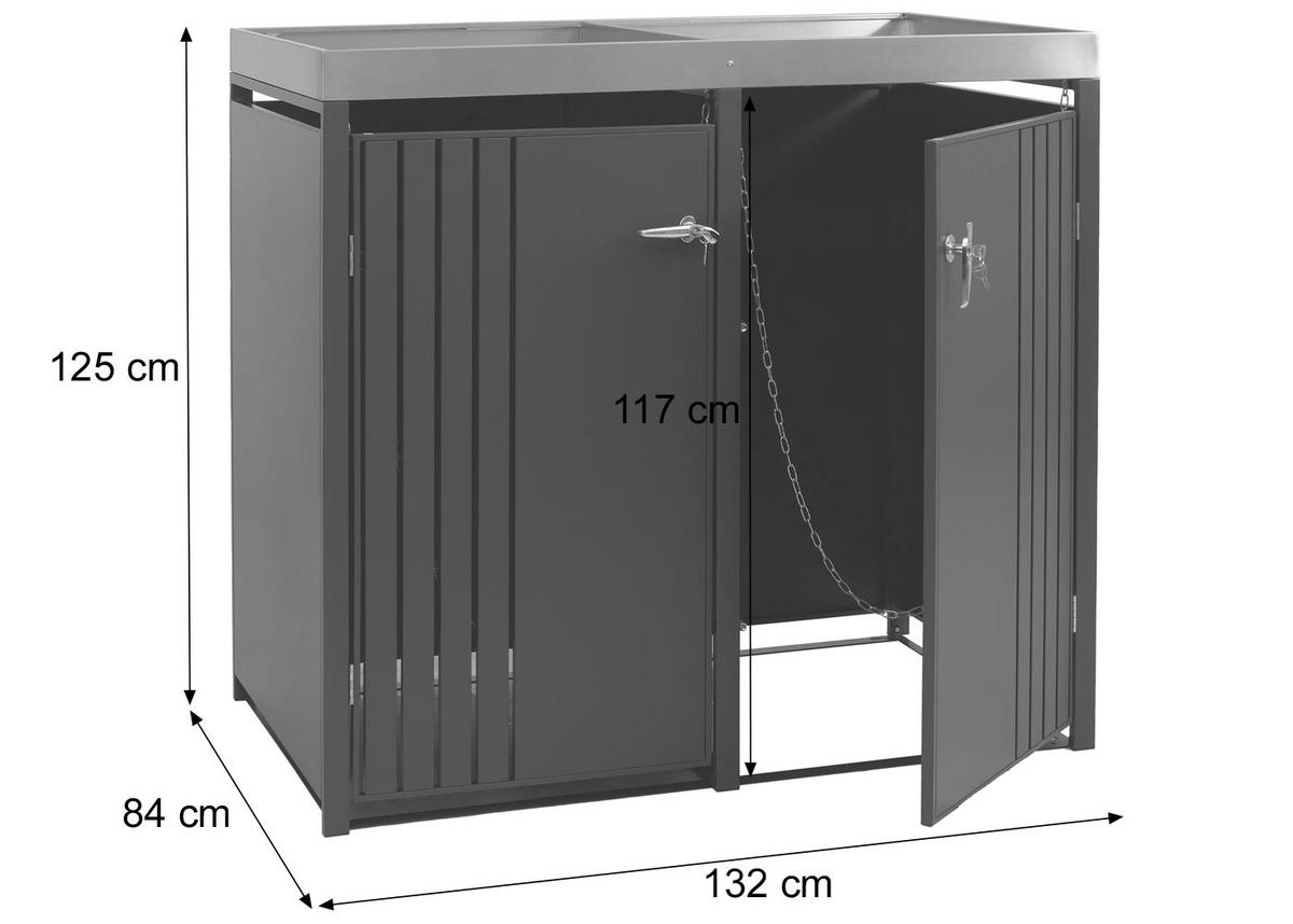 2ER-MÜLLTONNENVERKLEIDUNG Anthrazit, Dunkelbraun - Anthrazit/Dunkelbraun, Metall (132/125/84cm) - MCW