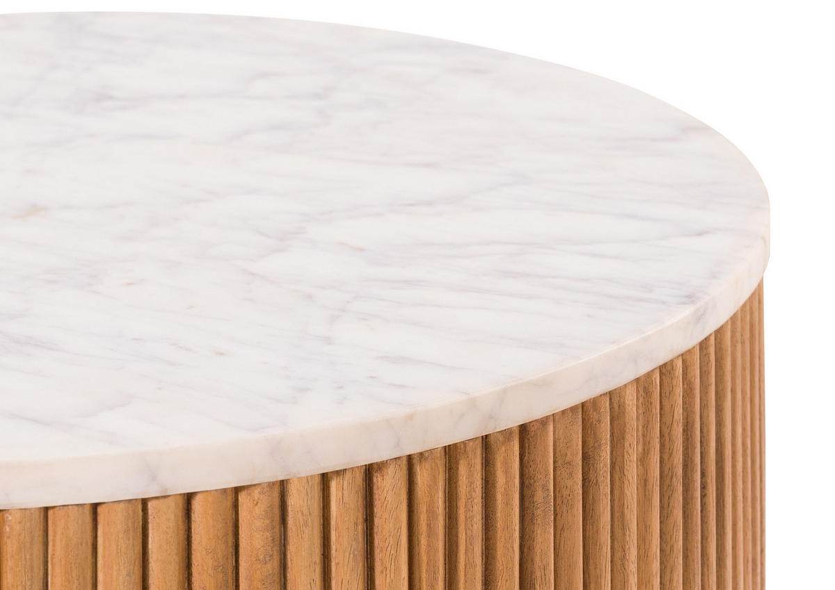 COUCHTISCH Mango 60x60x45 natur lackiert / Marmor weiß BARCELONA #521 - Naturfarben, Holz (60/60/45cm) - Massivmoebel24