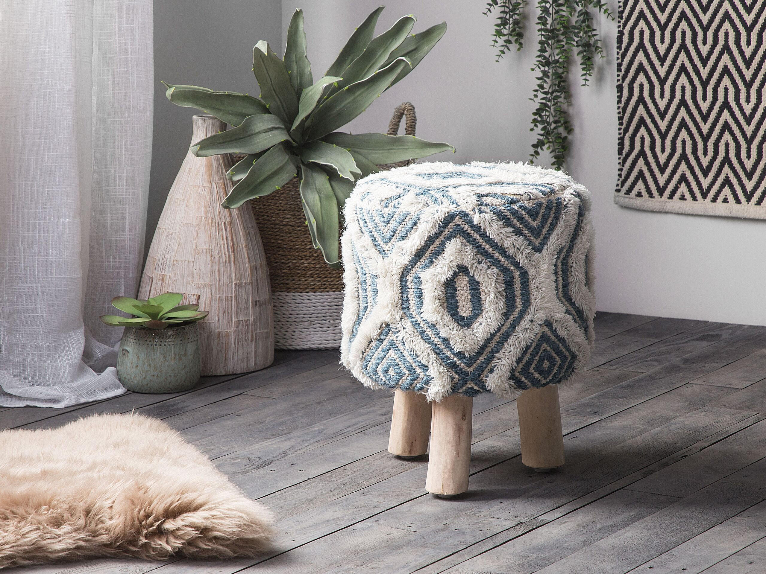 HOCKER Agra 33/33/44 cm - Weiß, Naturmaterialien/Textil (33/44/33cm) - Beliani