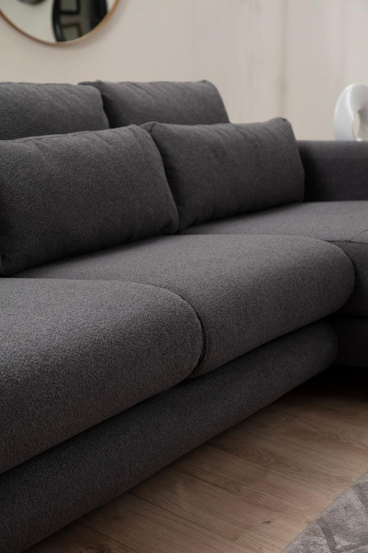 ECKSOFA mit losen Rückenkissen - Schwarz/Grau, Holz/Kunststoff (165/290cm) - myHomelando