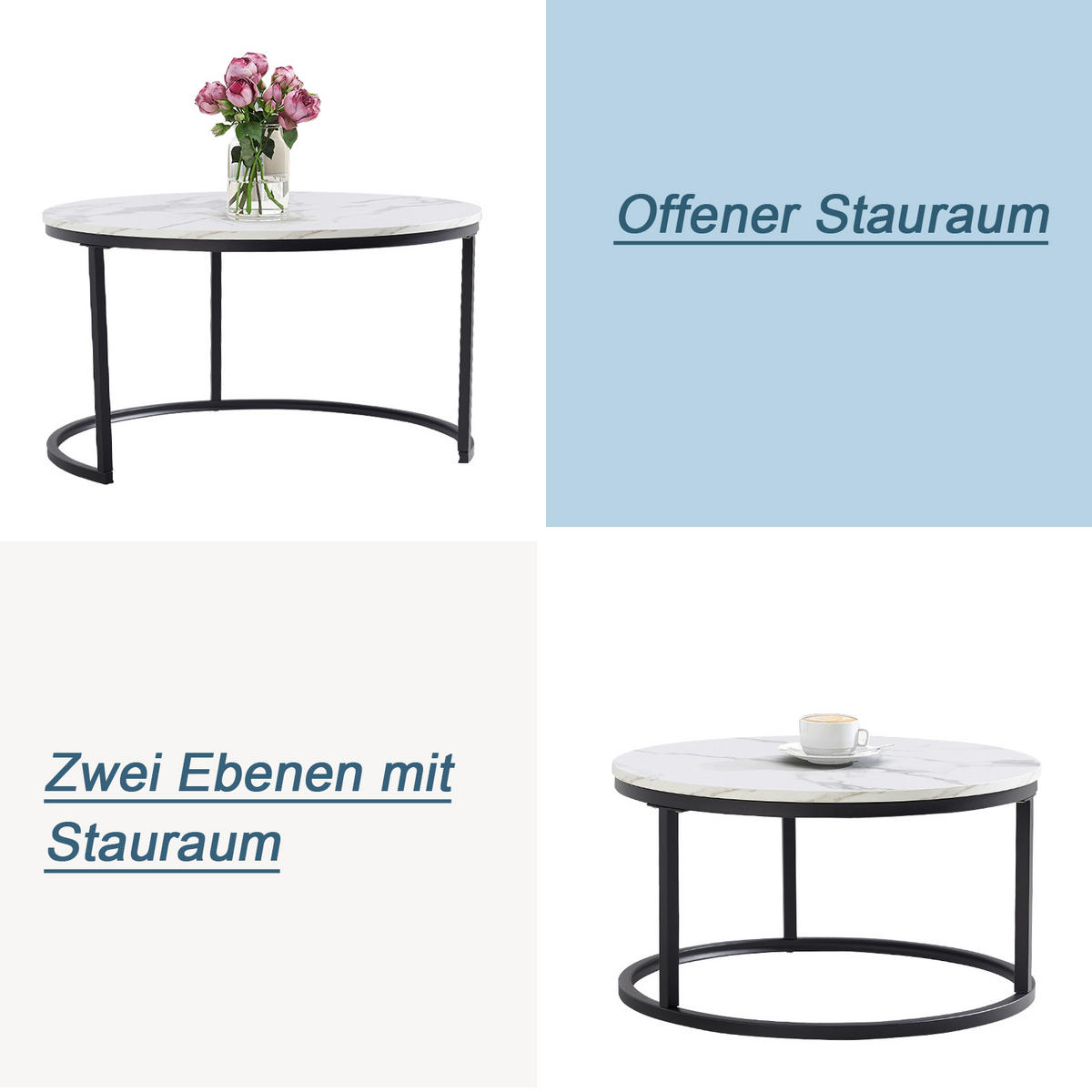 COUCHTISCH 2er-Set mit Eisenrahmen und MDF-Platte - Weiß, Holzwerkstoff (80/80/45cm) - OKWISH