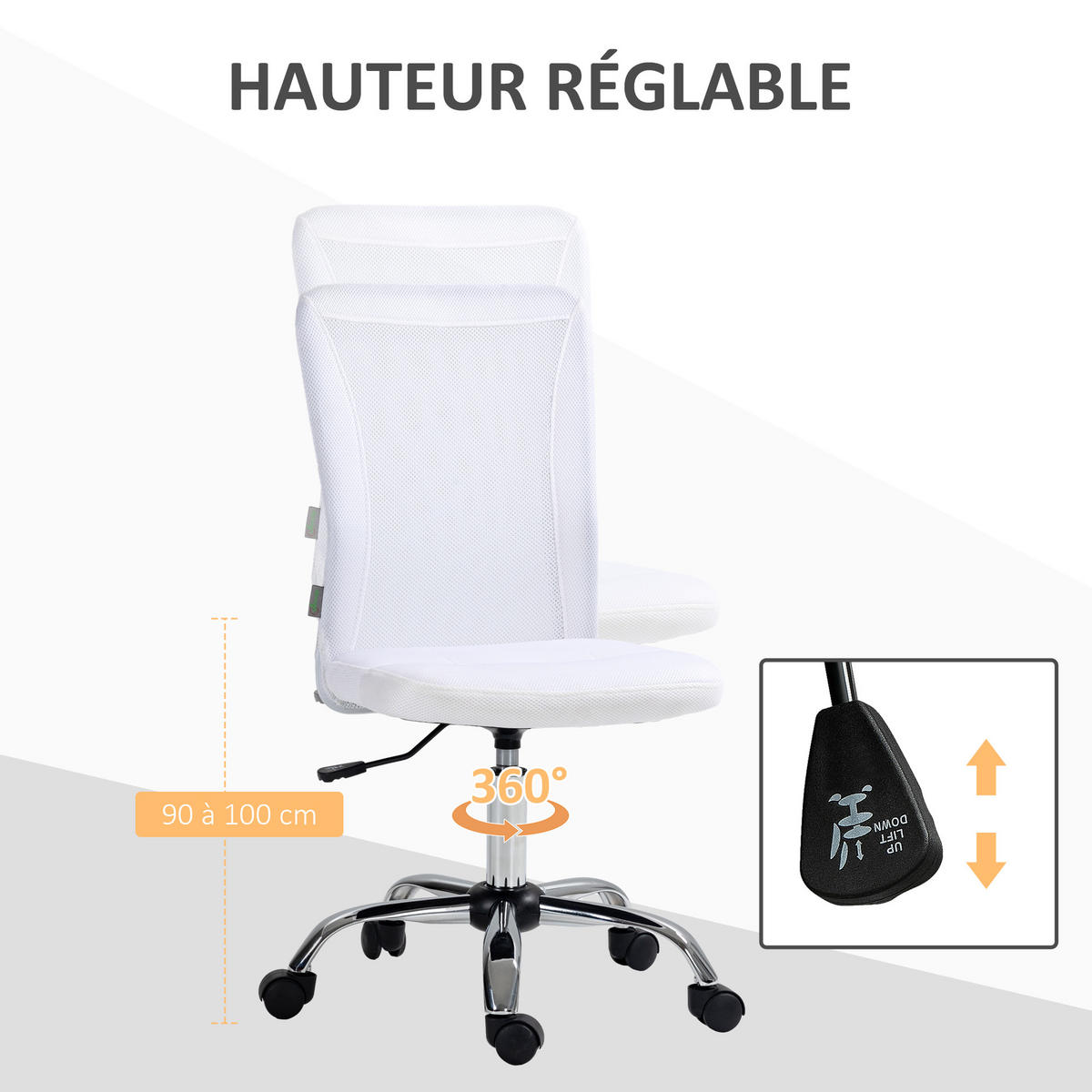 DREHSTUHL DE-11699 Mesh höhenverstellbar Weiß - Weiß, Textil (58/100/43cm) - ComfortXL