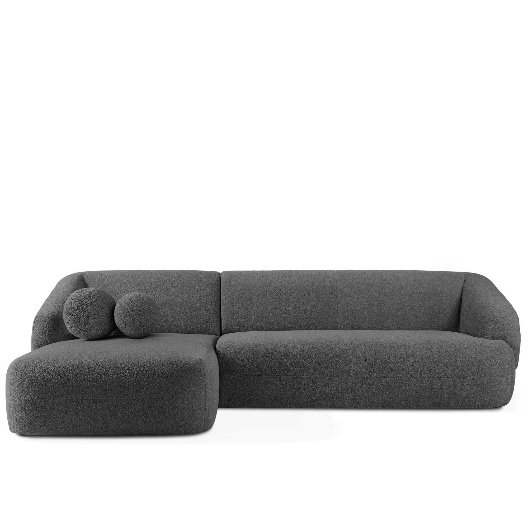 ECKSOFA LINKS VIRA, Dunkelgrau, Bouclé - Dunkelgrau/Schwarz, Holz/Holzwerkstoff (300/160cm) - KONSIMO®