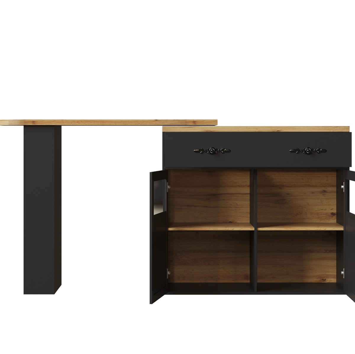 KÜCHENINSEL aus MDF 138-204x39x104cm in Schwarz mit 360° Drehfunktion - Schwarz, Holzwerkstoff (39/104/204cm) - Modfu