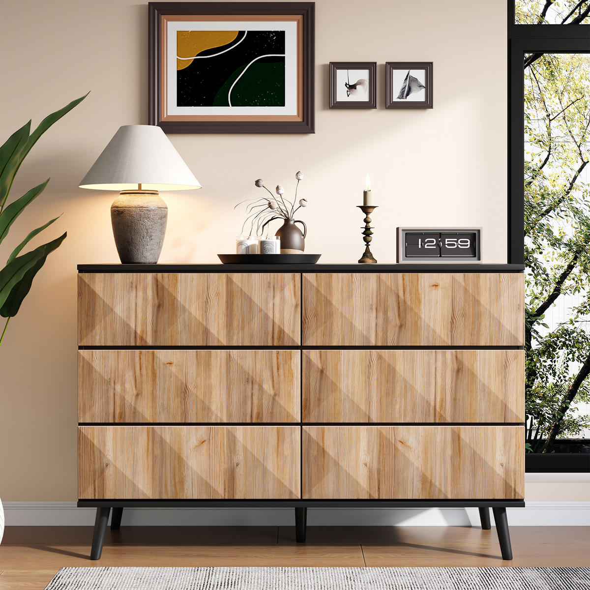 SIDEBOARD Schwarz Naturfarben 120/40/85 cm - Schwarz, Holzwerkstoff (120/85/40cm) - PANGIVO