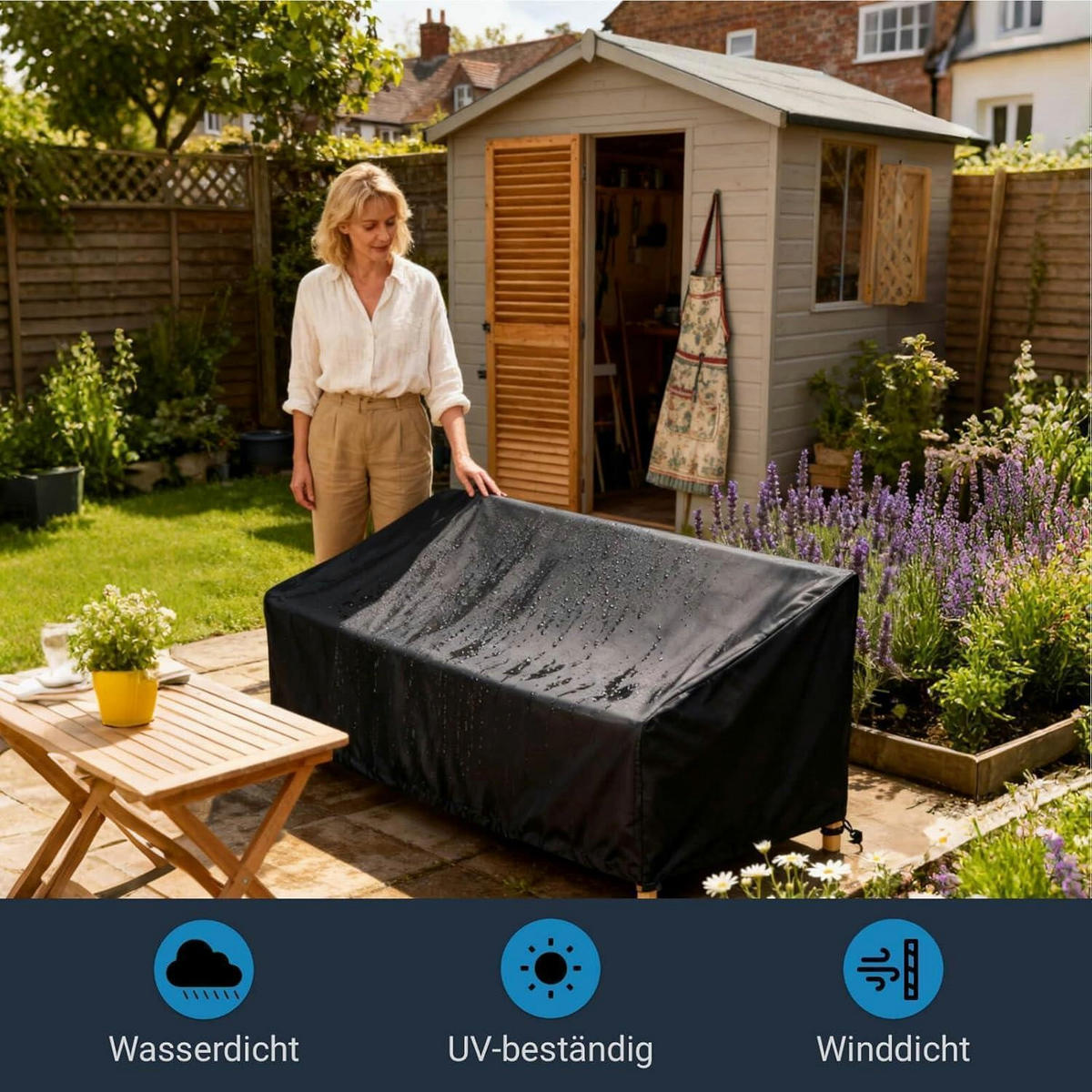 GARTENBANK Abdeckung 134 x 70 x 60/88 cm Wasserdicht UV-beständig - Schwarz, Textil (134/60/70cm)