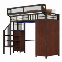 HOCHBETT mit Kleiderschrank 90x200 cm Metall/Holz Schwarz - Schwarz, Metall (90/200cm) - Meubliv