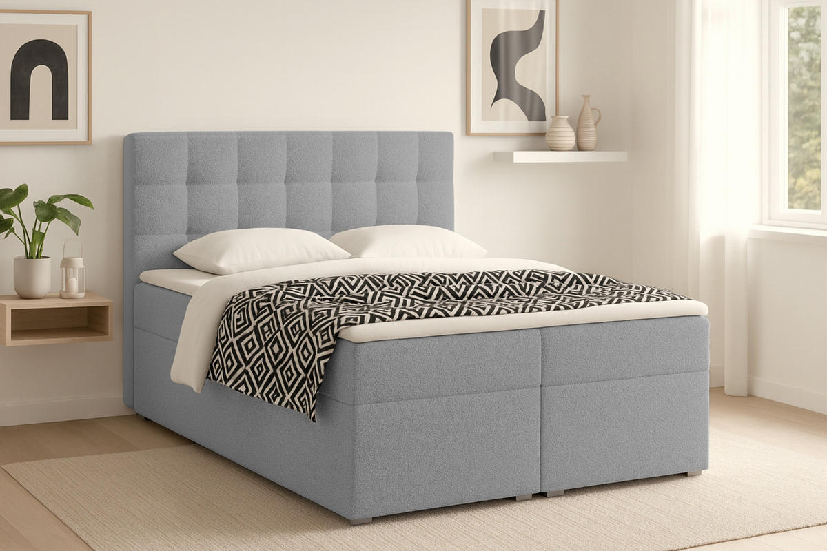 BOXBETT ABI 200/200 in Boucle Grau H3 - Grau, Holz/Holzwerkstoff (200/200cm) - Deine Möbel 24