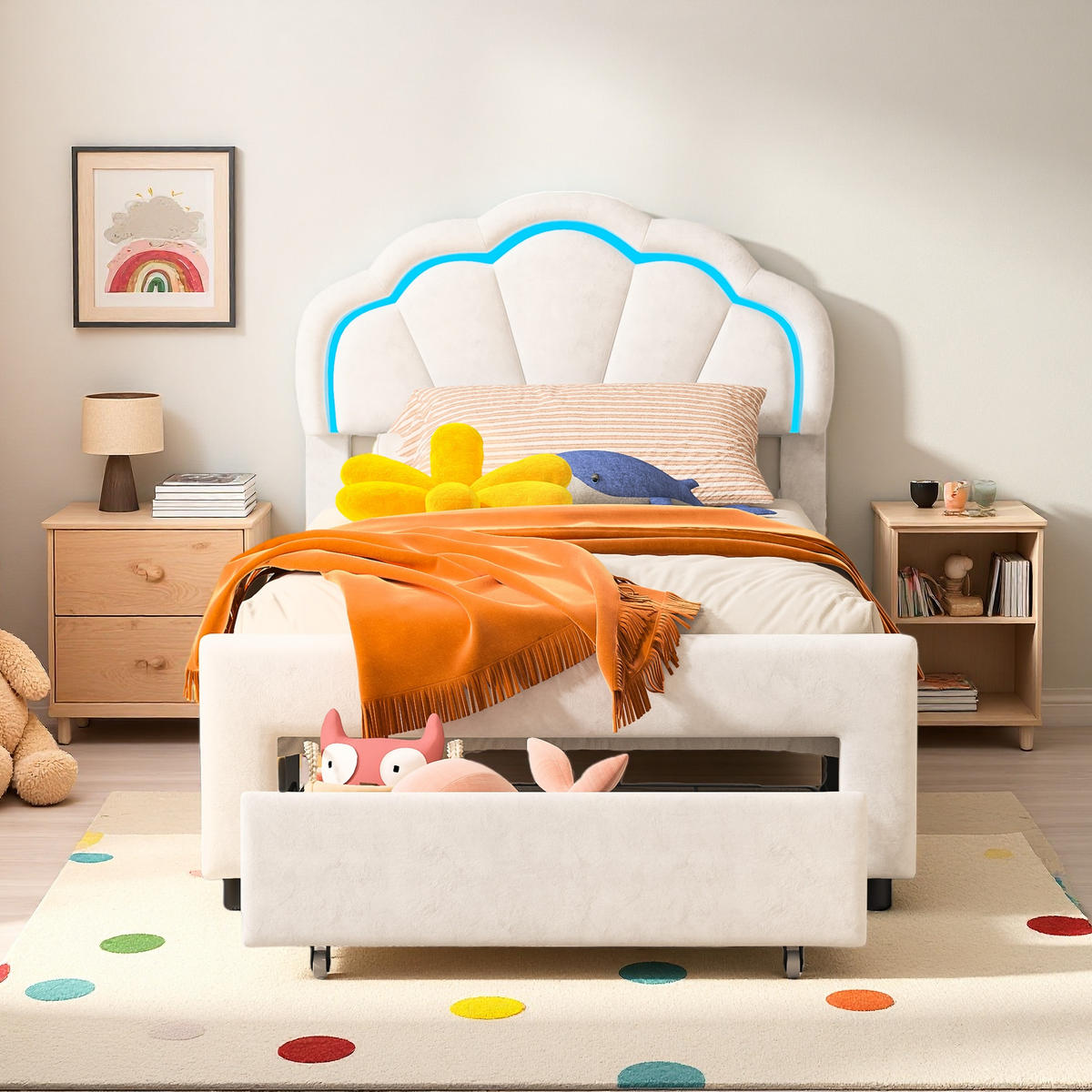 KINDERBETT 90/200 cm weiß mit LED und Schublade - Weiß, Holz - SHOPENTRA