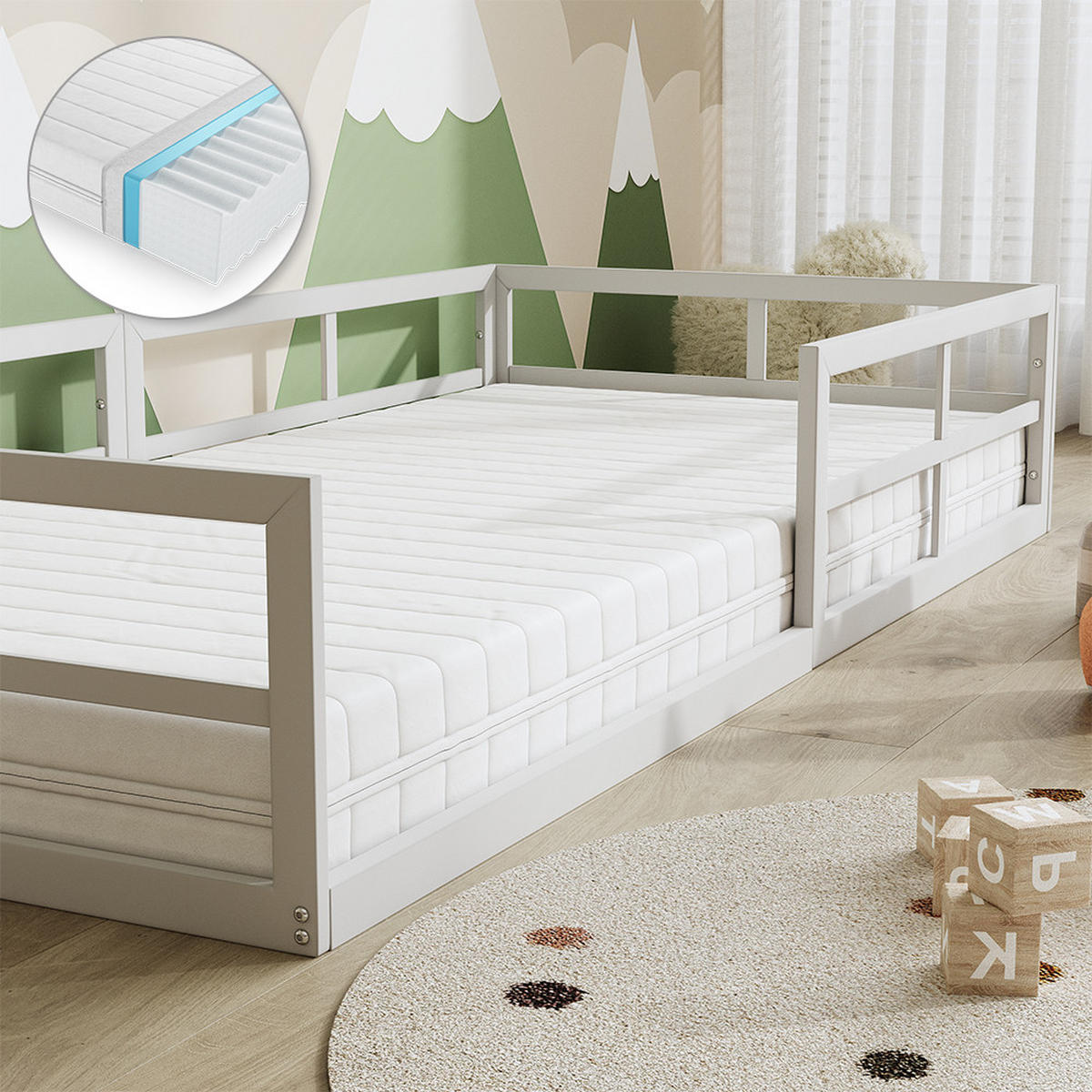 BODENBETT AUS METALL Minno Weiß 90x200 mit Matratze - Weiß, Metall - VitaliSpa
