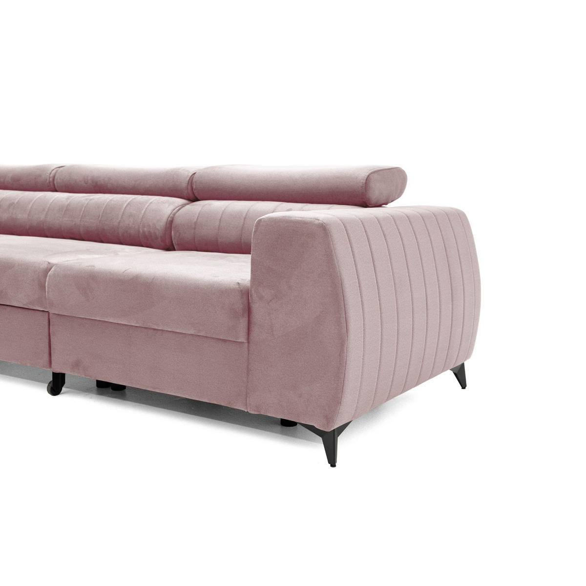 ECKSOFA PIERO MAXI Links mit Schlaffunktion 195x125 Velours Rosa - Pink/Schwarz, Holz/Textil (350/203cm) - Muffo