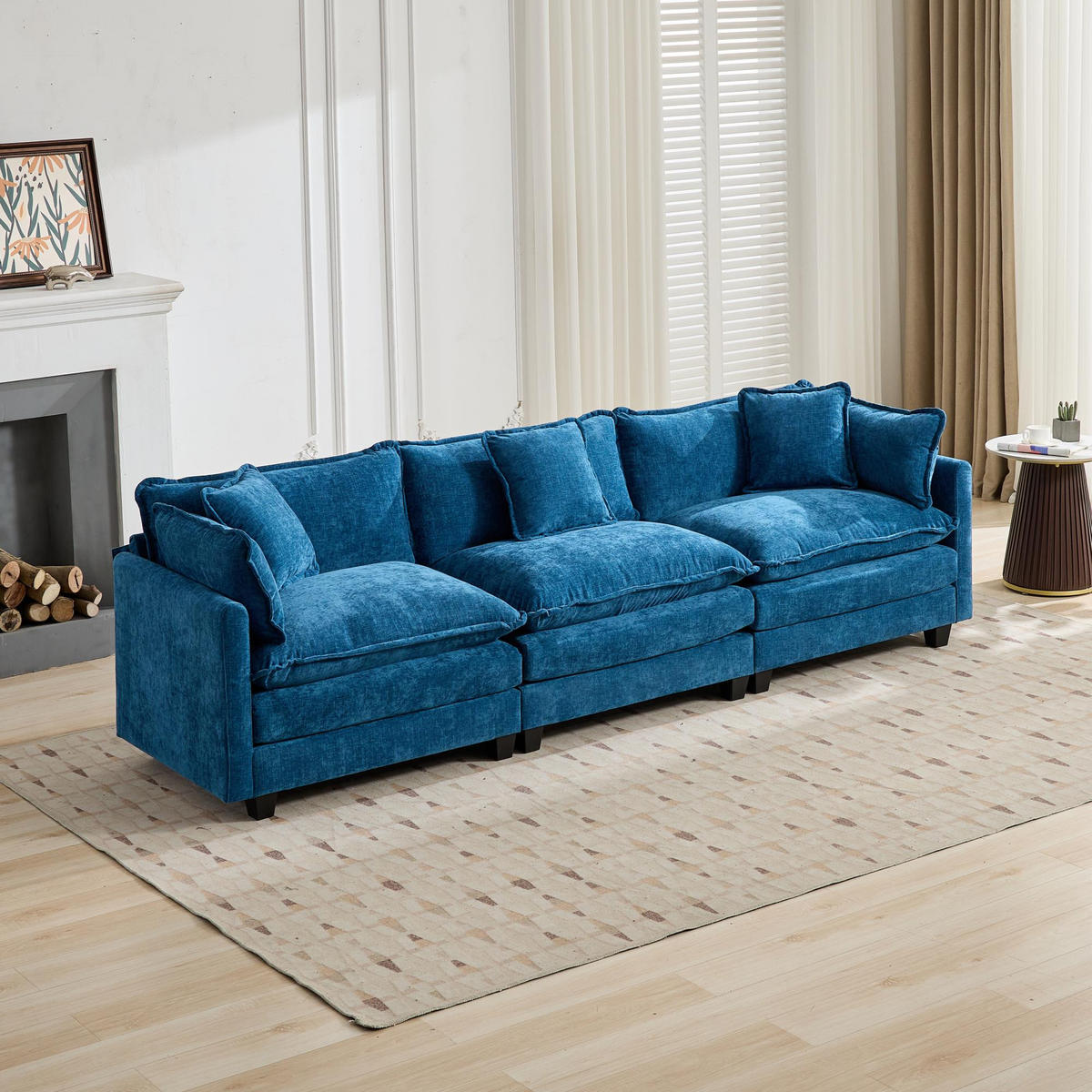 3-SITZER-SOFA aus Chenille mit modularem Design, blau - Blau, Textil (75/84/289cm) - Luhomfu
