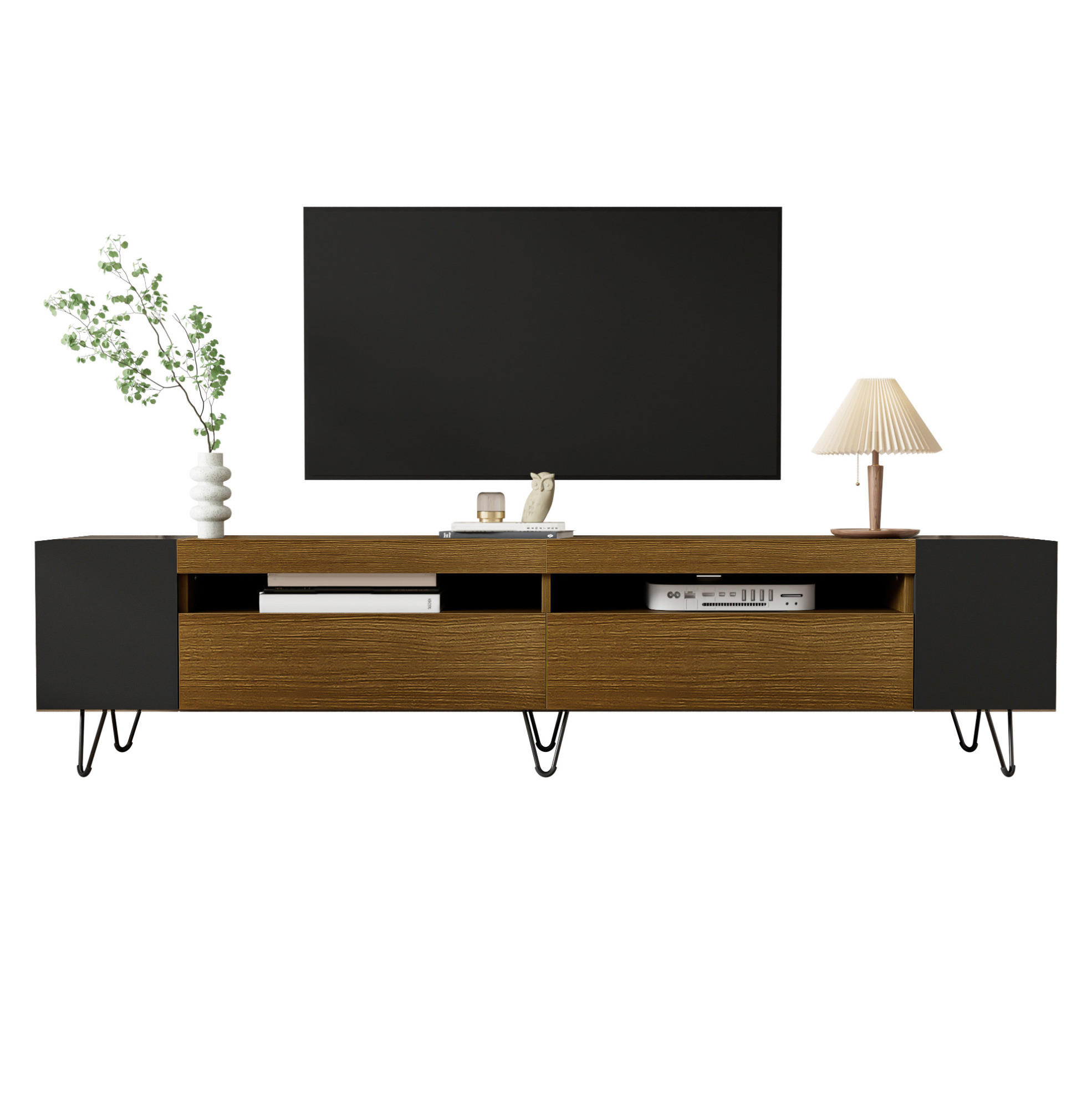 LOWBOARD 180/36/43 cm Schwarz/Holzoptik aus MDF und Spanplatte mit Stauraum - Schwarz, Holzwerkstoff (36/43/180cm) - OKMYHOME