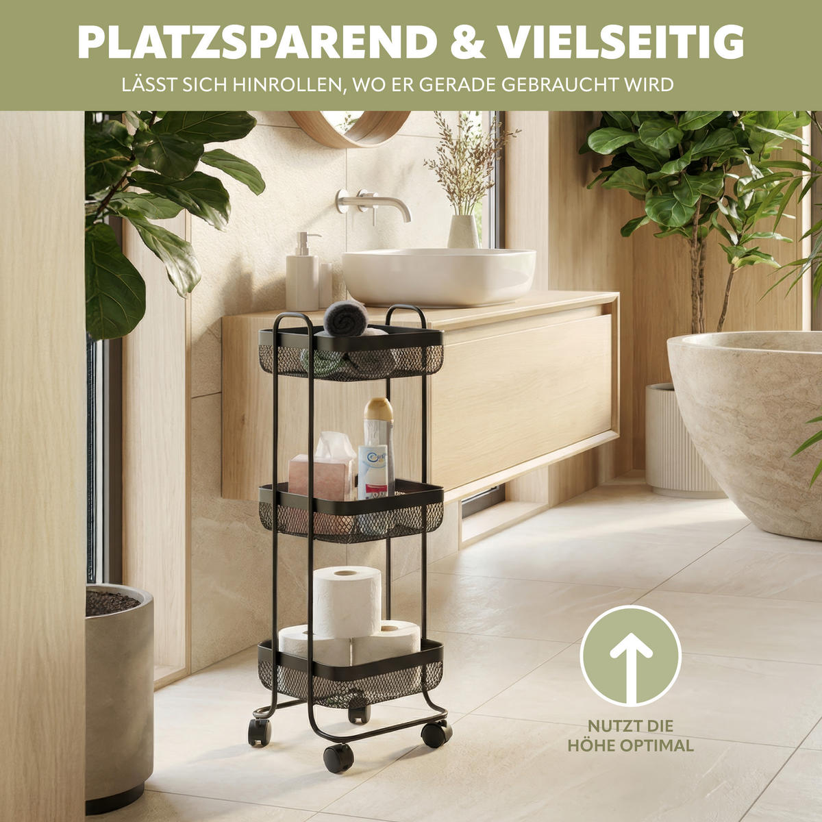 ROLLWAGEN, schwarz, Metall - Schwarz, Metall (24.5/7.5/24.5cm) - eluno