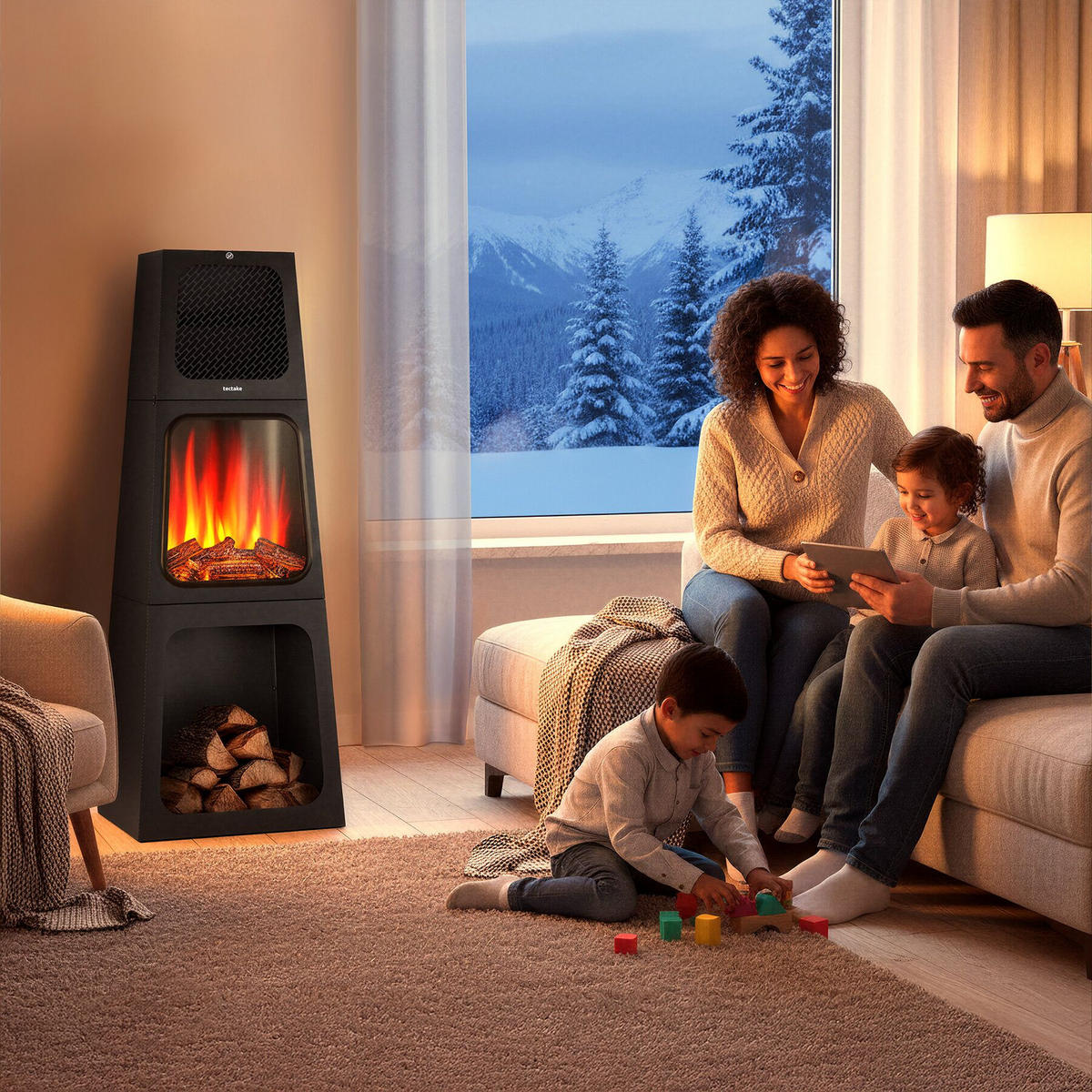 ELEKTROKAMIN Soleil,integriertes Thermostat,schwarz - Schwarz, Metall (45/120/35cm) - tectake