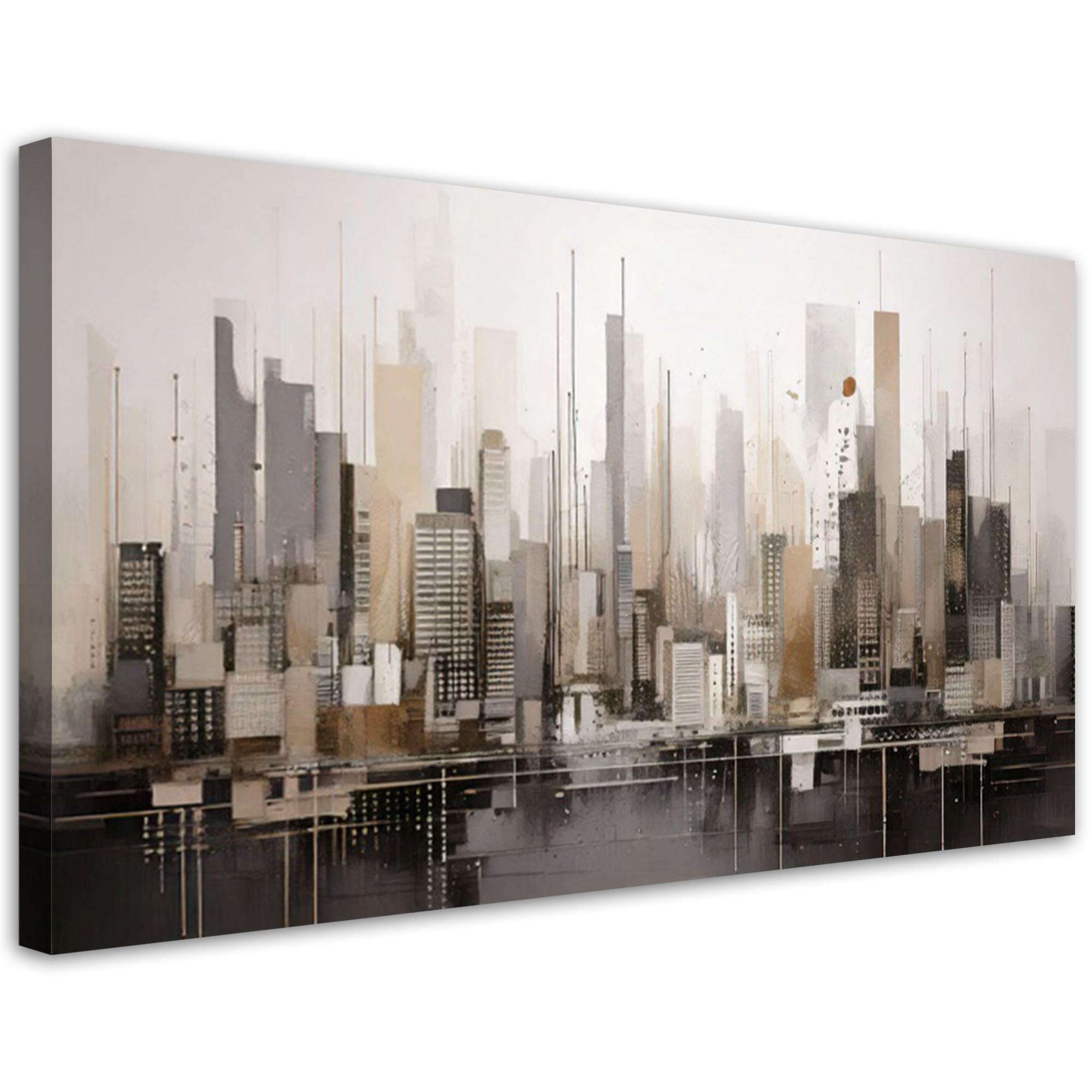 LEINWANDBILD Stadt Panorama Abstraktion 120x60cm - Beige, Textil (120/60cm) - Feeby
