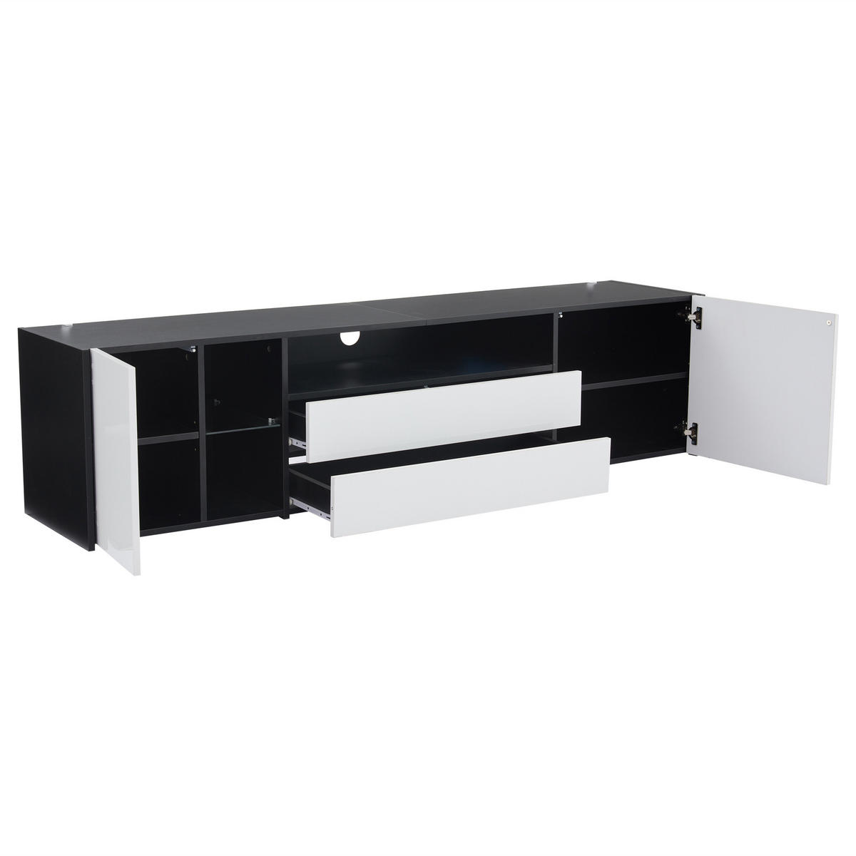 TV-SCHRANK 180/40/45 cm Schwarz-Weiß mit LED, 2 Schubladen und 2 Türen - Schwarz, Holzwerkstoff (180/45/40cm) - Oxeza