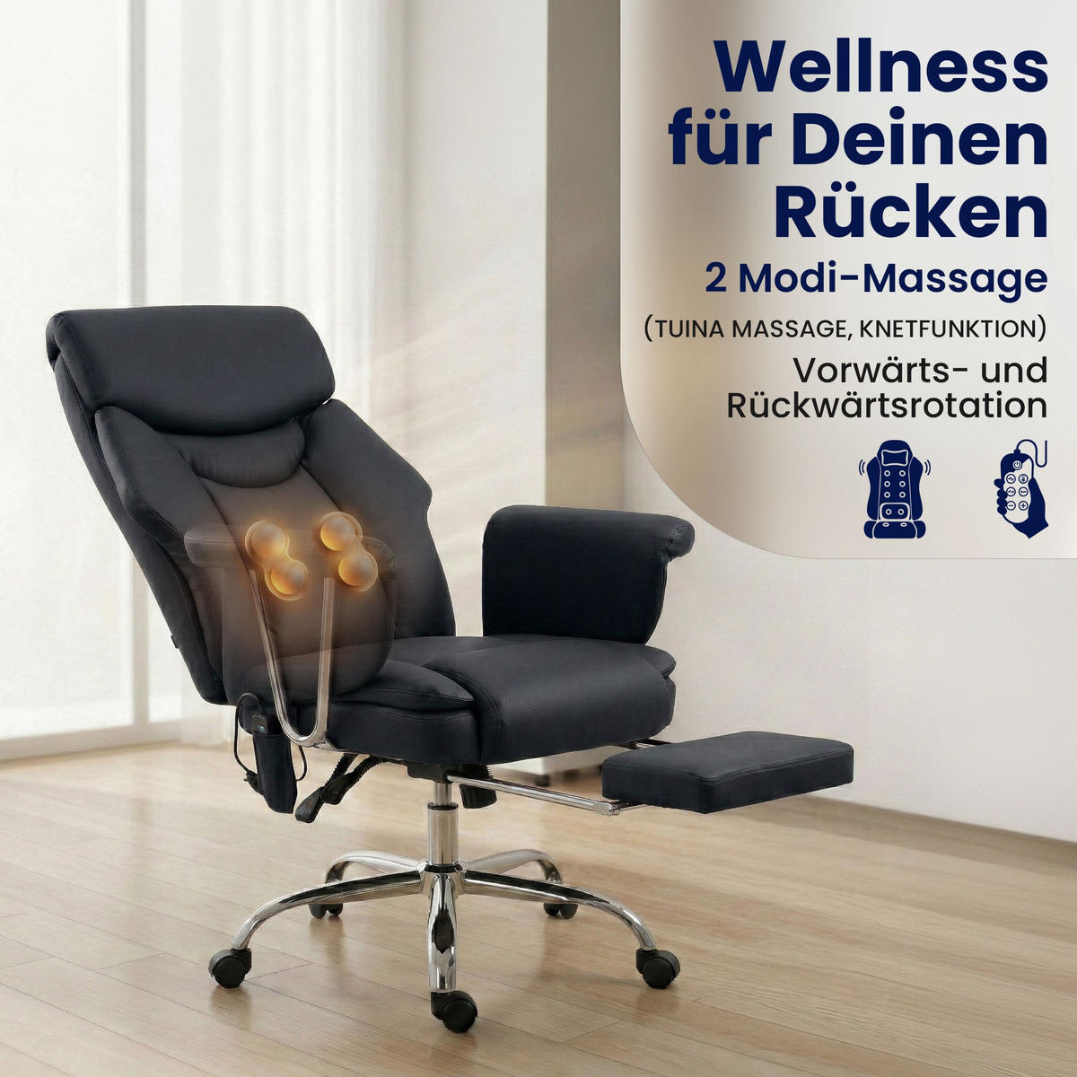 CHEFSESSEL Echtleder Schwarz - Chromfarben/Schwarz, Leder/Metall (78/114/66cm) - CLP