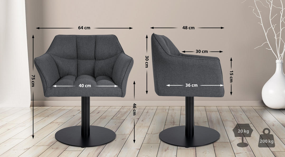 SESSEL Filz Grau - Schwarz/Grau, Textil/Metall (64/75/48cm) - CLP