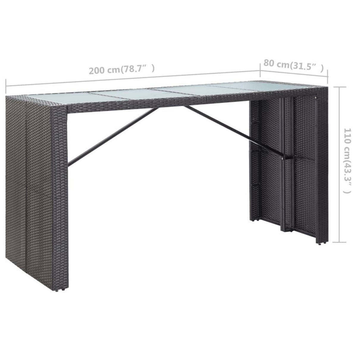 GARTENBAR-SET 9Er Set Poly Rattan Schwarz - Schwarz, Kunststoff - vidaXL