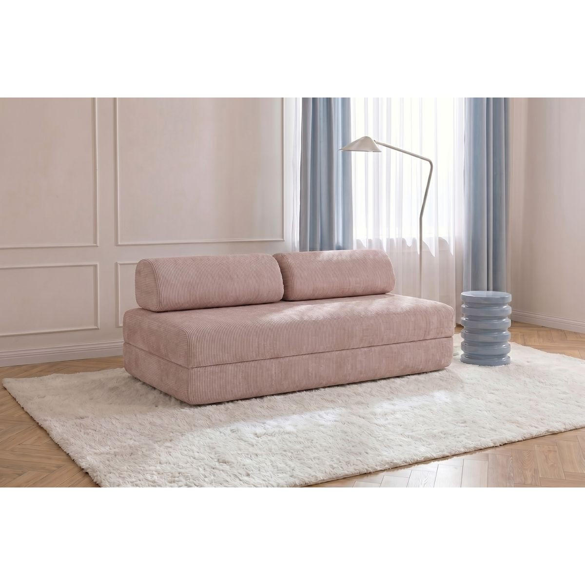 2-3-SITZER-SCHLAFSOFA aus hellrosa Cord - Pink, Textil (95/70.5/190cm) - Kimo