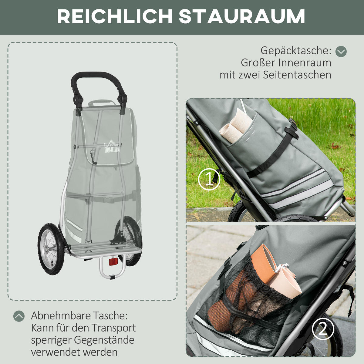 LASTENANHÄNGER, Aluminum, Grau/Silber, 53L x 43B x 110H cm - Grau, Metall (43/110/53cm) - HOMCOM