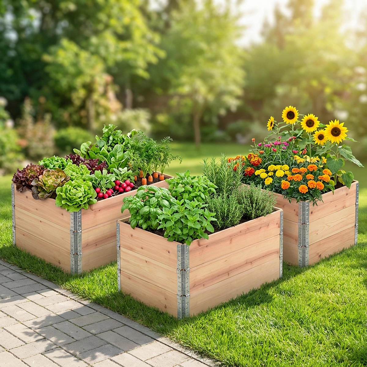 HOCHBEET - Hellbraun, Holz/Kunststoff (120/118/80cm) - Relaxdays