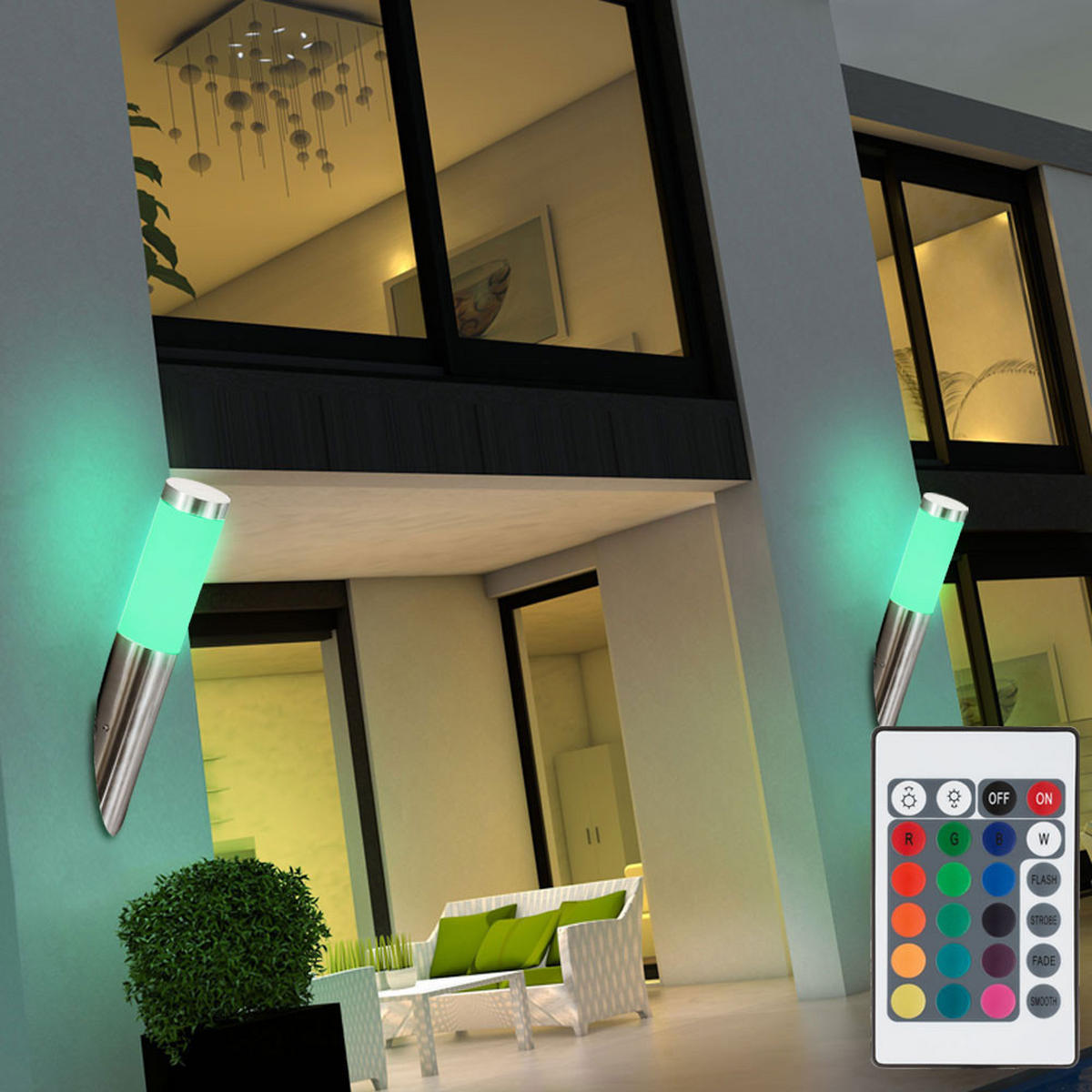 RGB LED AUSSEN-WANDLEUCHTE Edelstahl Silber 3er Set - Silberfarben, Metall (16.6/40/17cm) - Globo Lighting