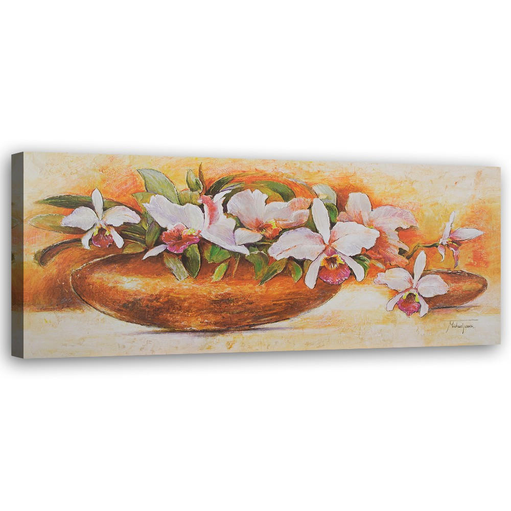 WANDBILD gartenblumen in einer runden vase - Orange, Textil (90/30cm) - Feeby