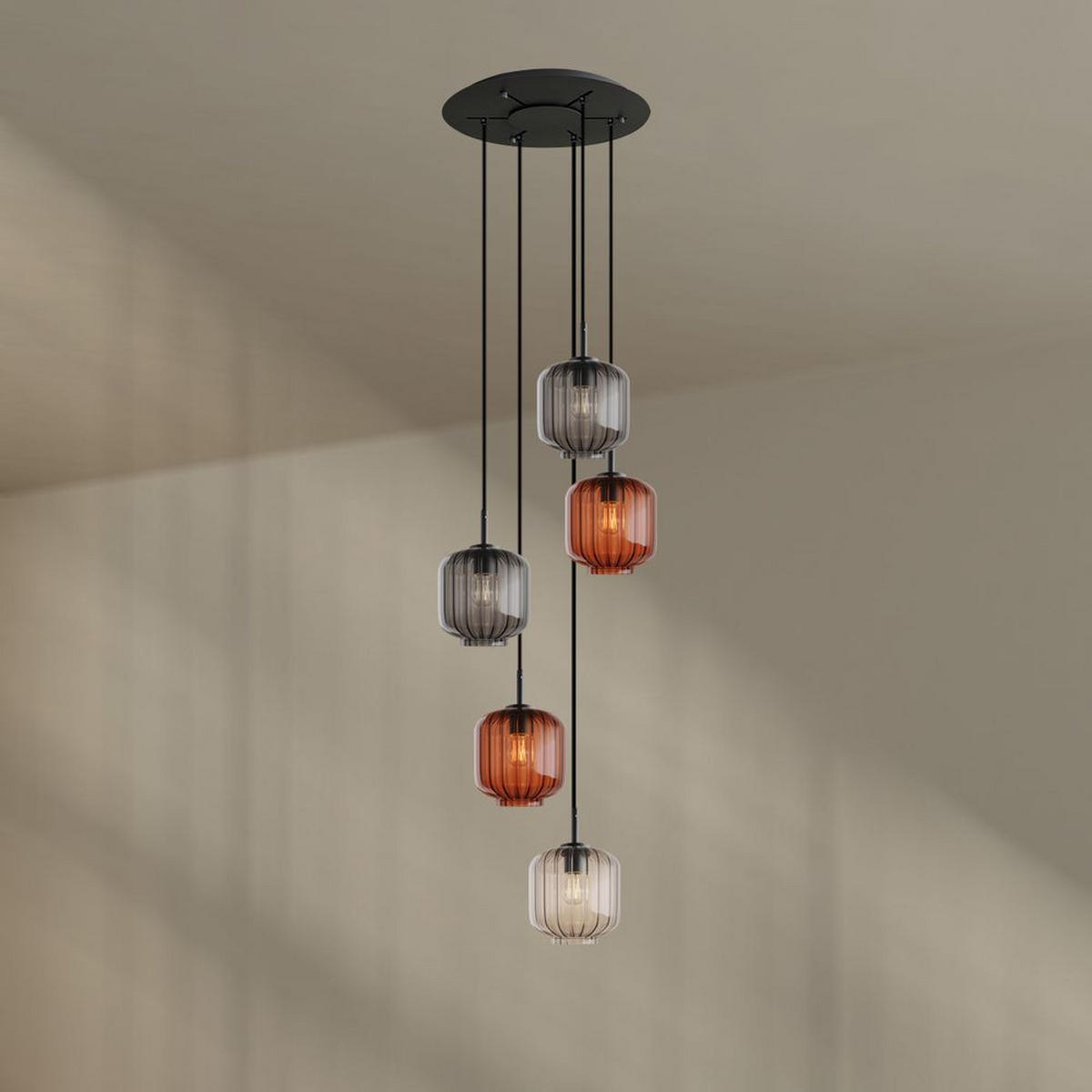 GALERIELEUCHTE Velo 5-flammig Mehrfarbig Ø 20cm - Multicolor/Schwarz, Glas (20/20/20cm) - s.luce