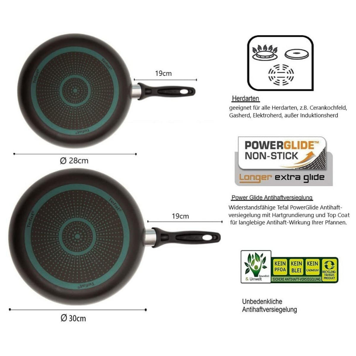 PFANNENSET B30310 Cook&Clean 5-tlg Schwarz 28 + 30 cm Antihaft mit Deckel - Schwarz, Kunststoff/Metall - Tefal