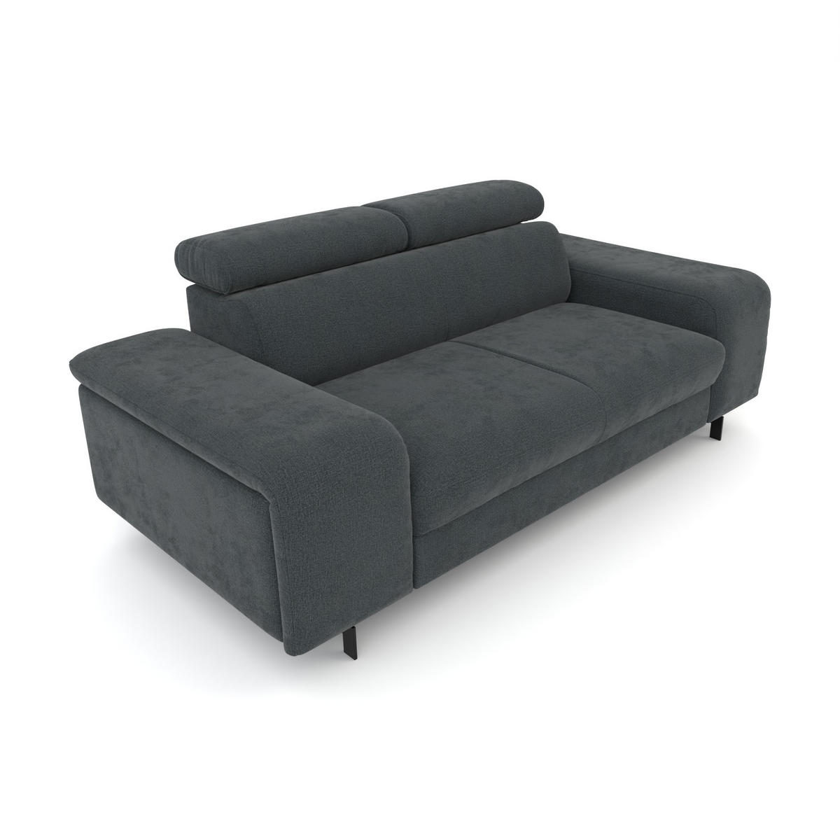 2,5-SITZER Vaasa Chenille Grau klappb. Kopfstützen 198/100/81 cm - Blaugrau, Kunststoff/Textil (198/81/70cm) - foamnova
