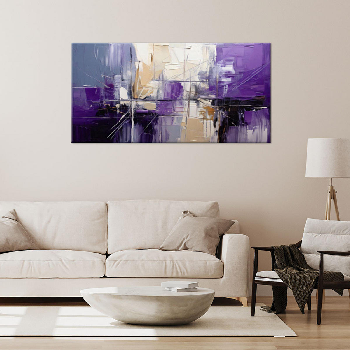 LEINWANDBILD Abstraktion Violett Minimalismus 120x60cm - Lila, Textil (120/60cm) - Feeby