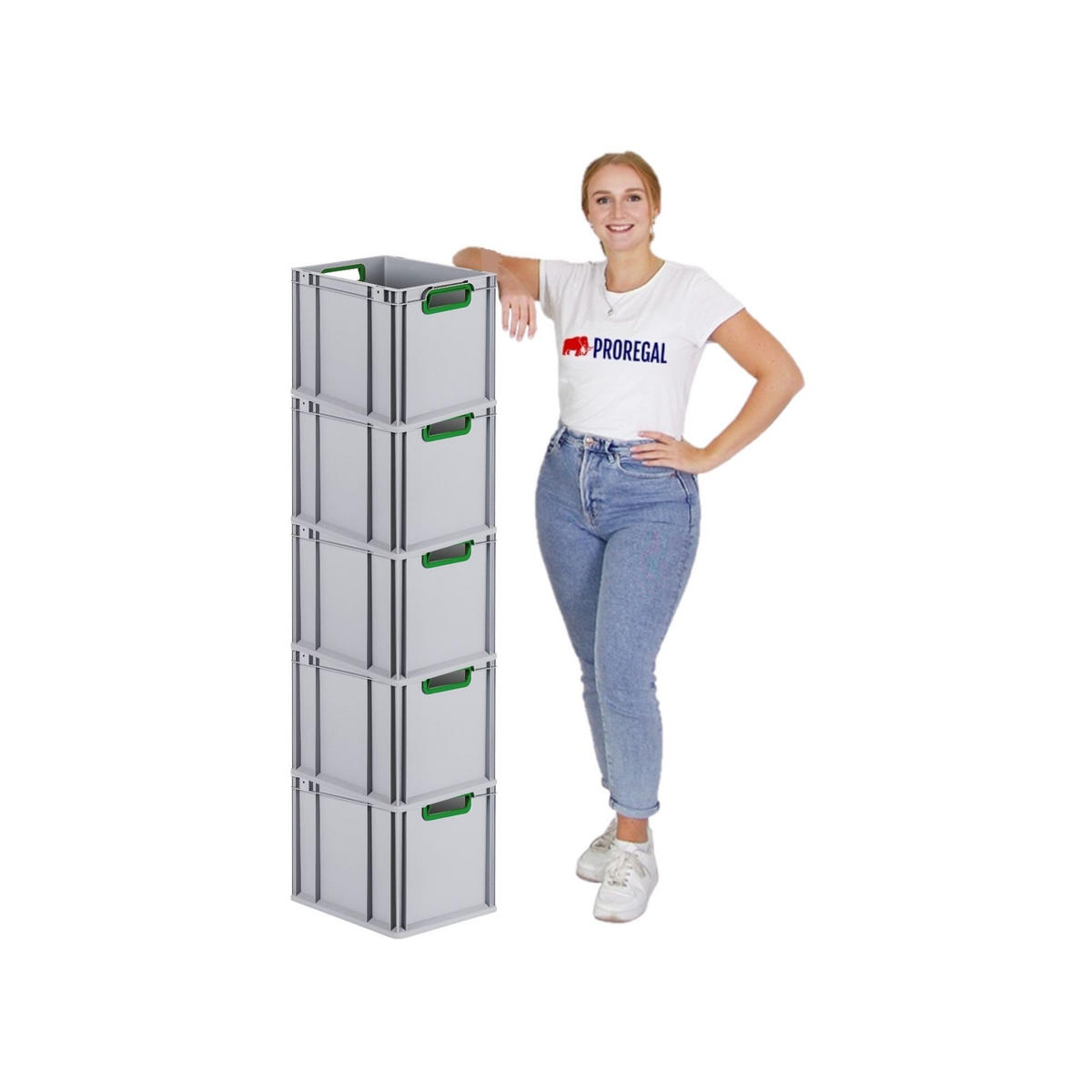 EUROBOX 5x Nextgen Color Mit Auflagedeckel 32x30x40cm Griffe Grün Offen - Grün, Kunststoff (30/32/40cm) - PROREGAL