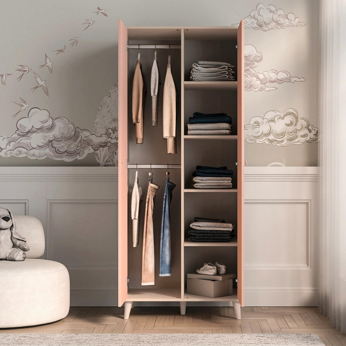 SCHRANK 2 Türen Alycia Beige - Korallenrosa - Holzeffekt - Pink, Holz (80/190/51cm) - Petits-meubles
