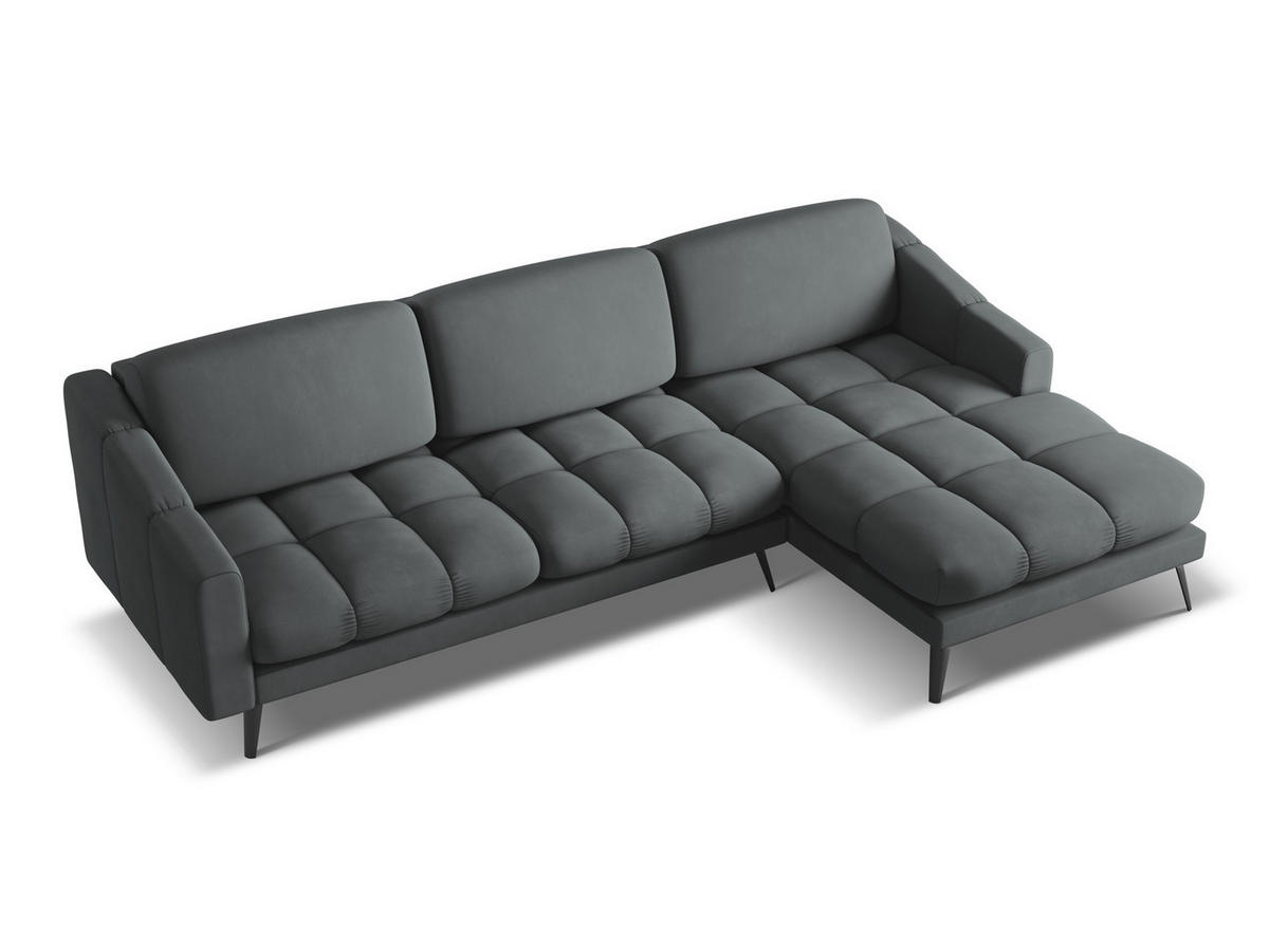 ECKSOFA Rechts Chenille Stoff Grau - Schwarz/Graphitfarben, Textil/Metall (264/160cm) - Makamii