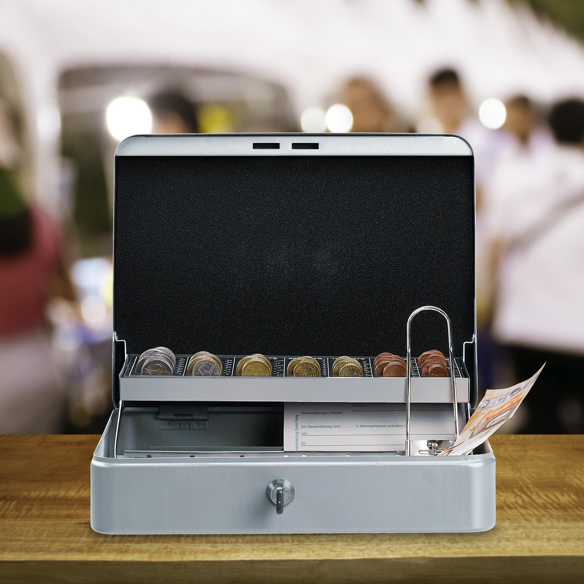 GELDKASSETTE Euro-Münzzählbrett - Silberfarben, Kunststoff/Metall (30.5/8.5/24.5cm) - Relaxdays