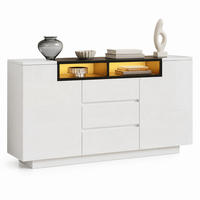 SIDEBOARD i vit och svart med 2 L-formade dörrar och LED för vardagsrum, B140/D40/H68cm - Vit, Träbaserade material (140/68/40cm) - STILVORA