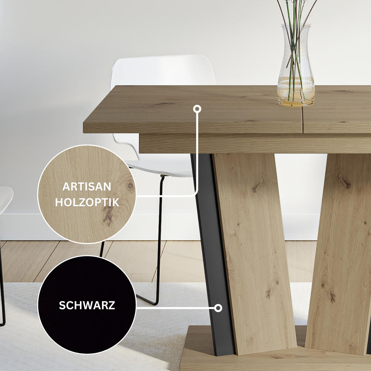 ESSTISCH Ausziehbar 120 - 160 cm Artisan Eiche Holzoptik und Schwarz - Schwarz/Eiche Artisan, Holzwerkstoff (120/80/75cm) - PROSPERO