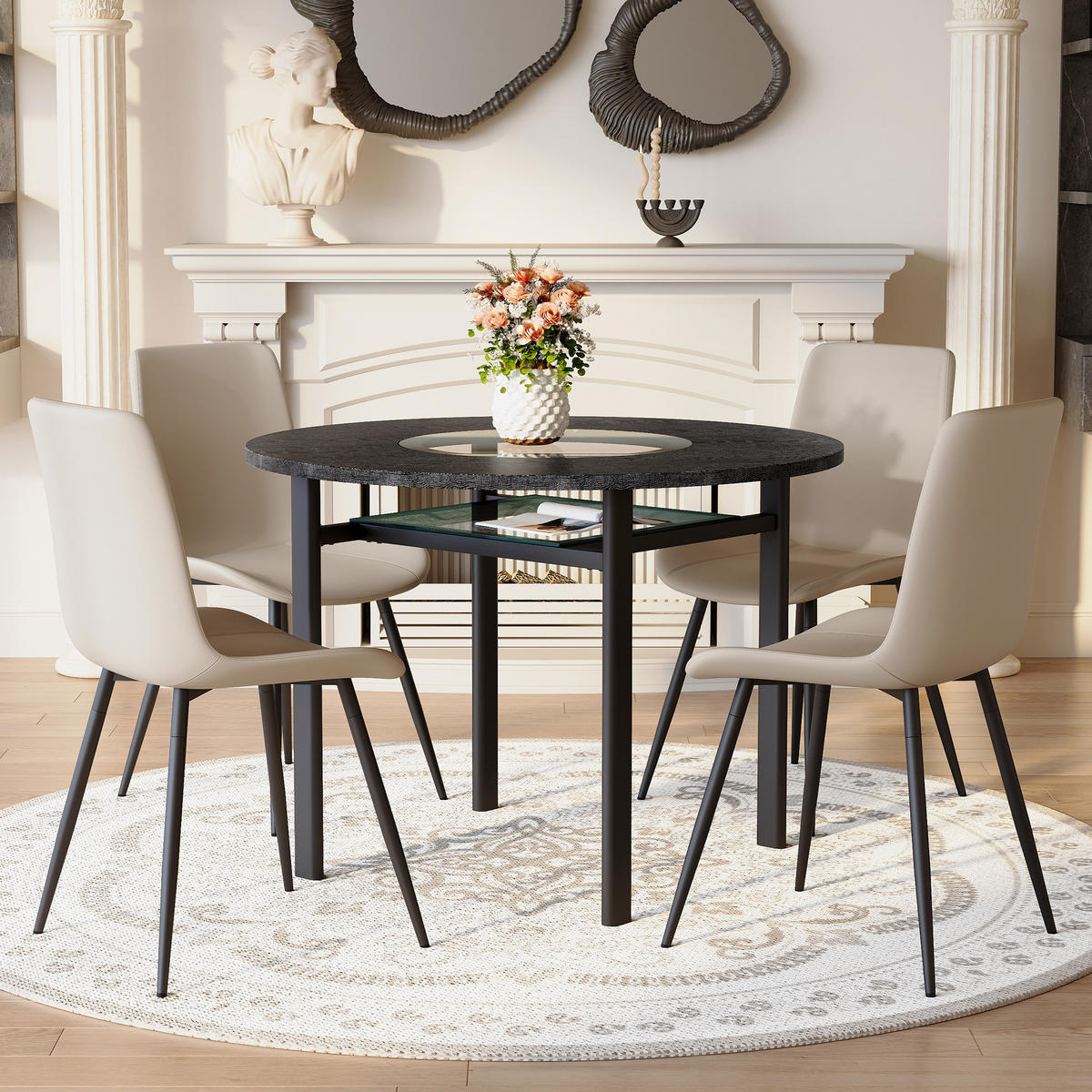 ESSGRUPPE DE-39372 5-teilig, mit 4 PU-Sesseln und Glasplatte Warmgrau - Grau, Metall (100/76/100cm) - ComfortXL