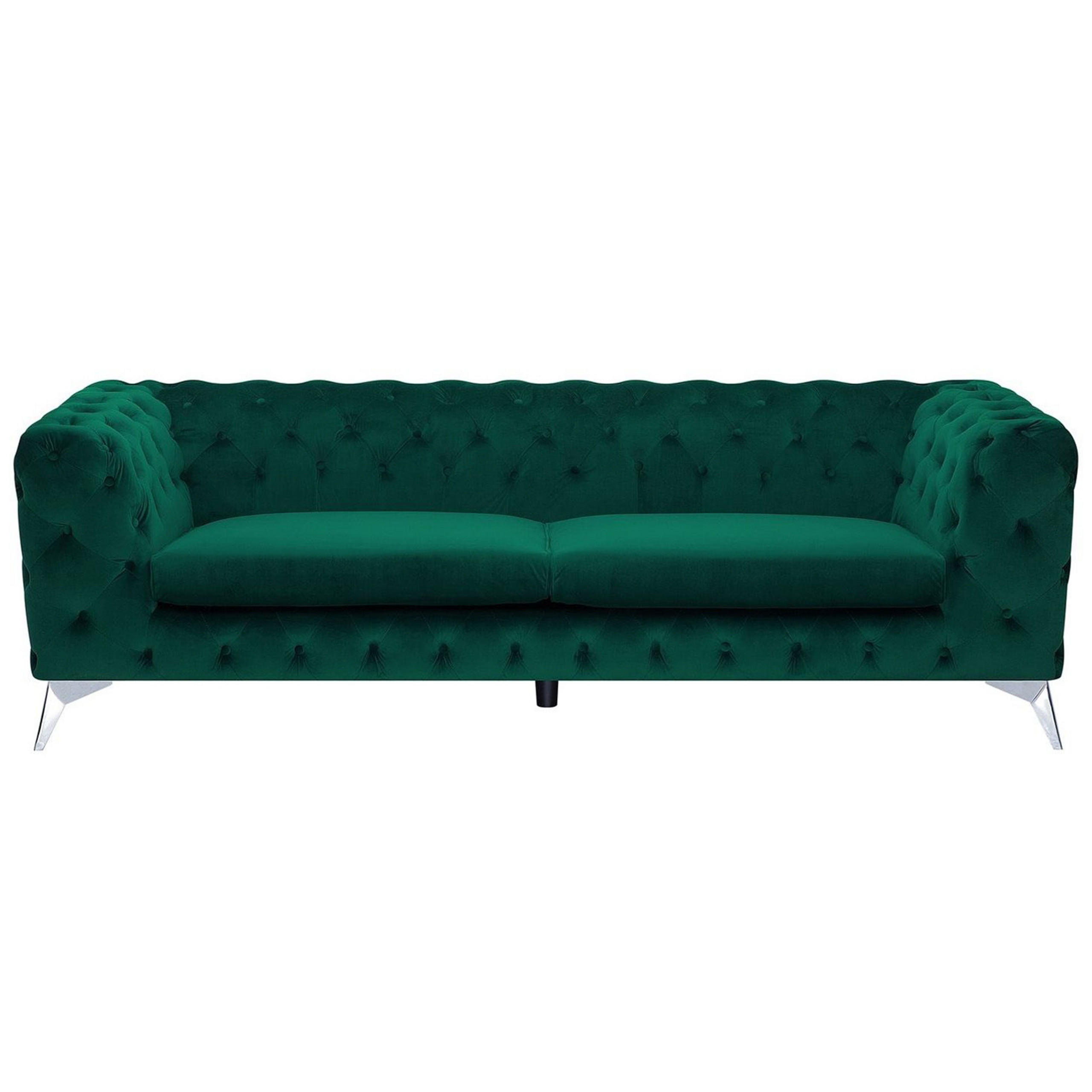 3-SITZER-SOFA Samtstoff Grün Sotra - Hellgrün, Textil (224/70/85cm) - Beliani