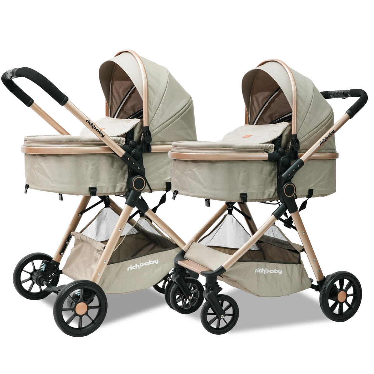 BUGGY Kombikinderwagen 0-36 Monate 2-in-1 Umbaubar Zu Babywanne Kompakt Faltbar - Creme, Metall (80/62/103cm) - Raelunyi